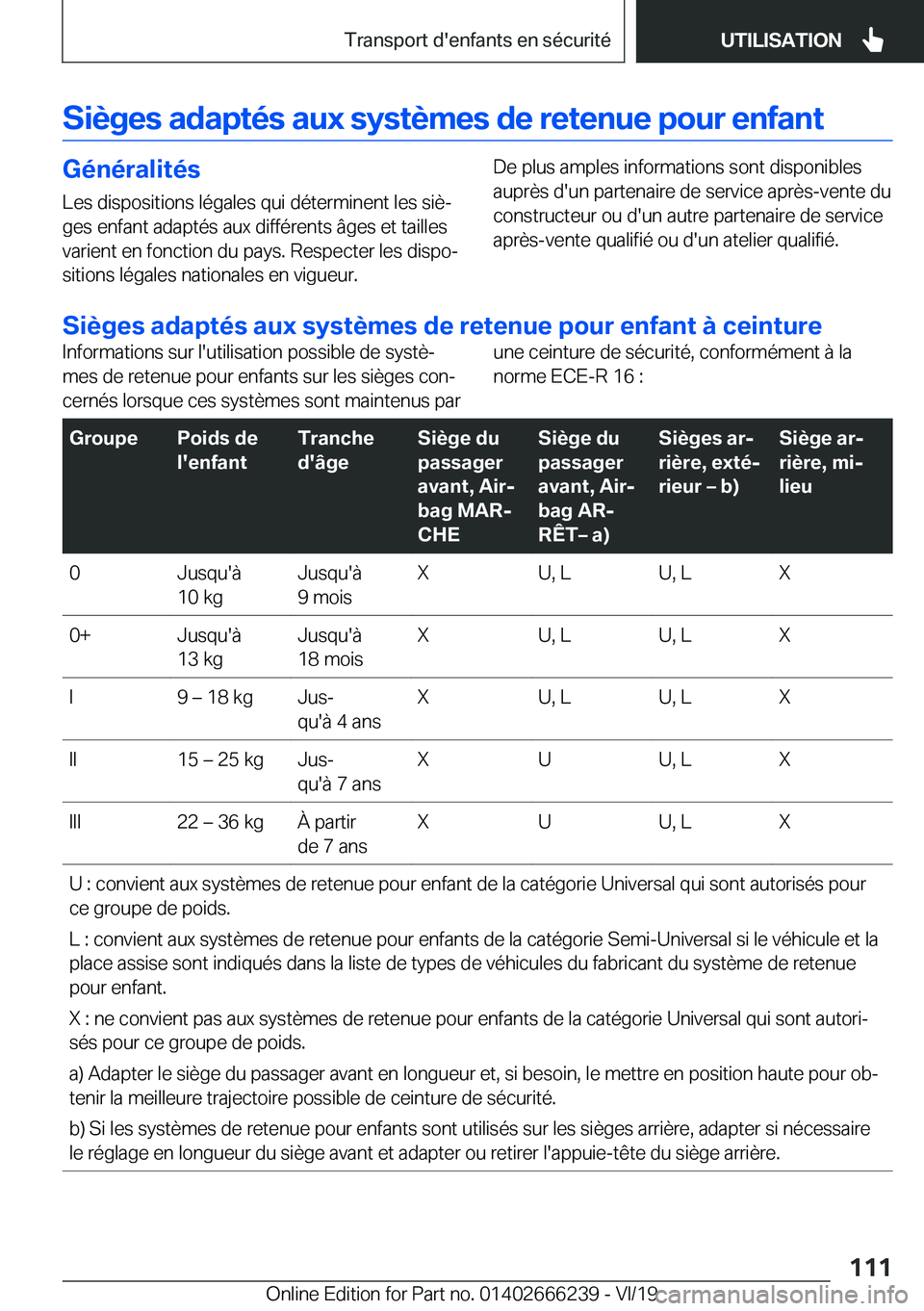 BMW 2 SERIES COUPE 2020  Notices Demploi (in French) �S�i�è�g�e�s��a�d�a�p�t�é�s��a�u�x��s�y�s�t�è�m�e�s��d�e��r�e�t�e�n�u�e��p�o�u�r��e�n�f�a�n�t�G�é�n�é�r�a�l�i�t�é�s�L�e�s��d�i�s�p�o�s�i�t�i�o�n�s��l�é�g�a�l�e�s��q�u�i��d�é�t�e�r�m