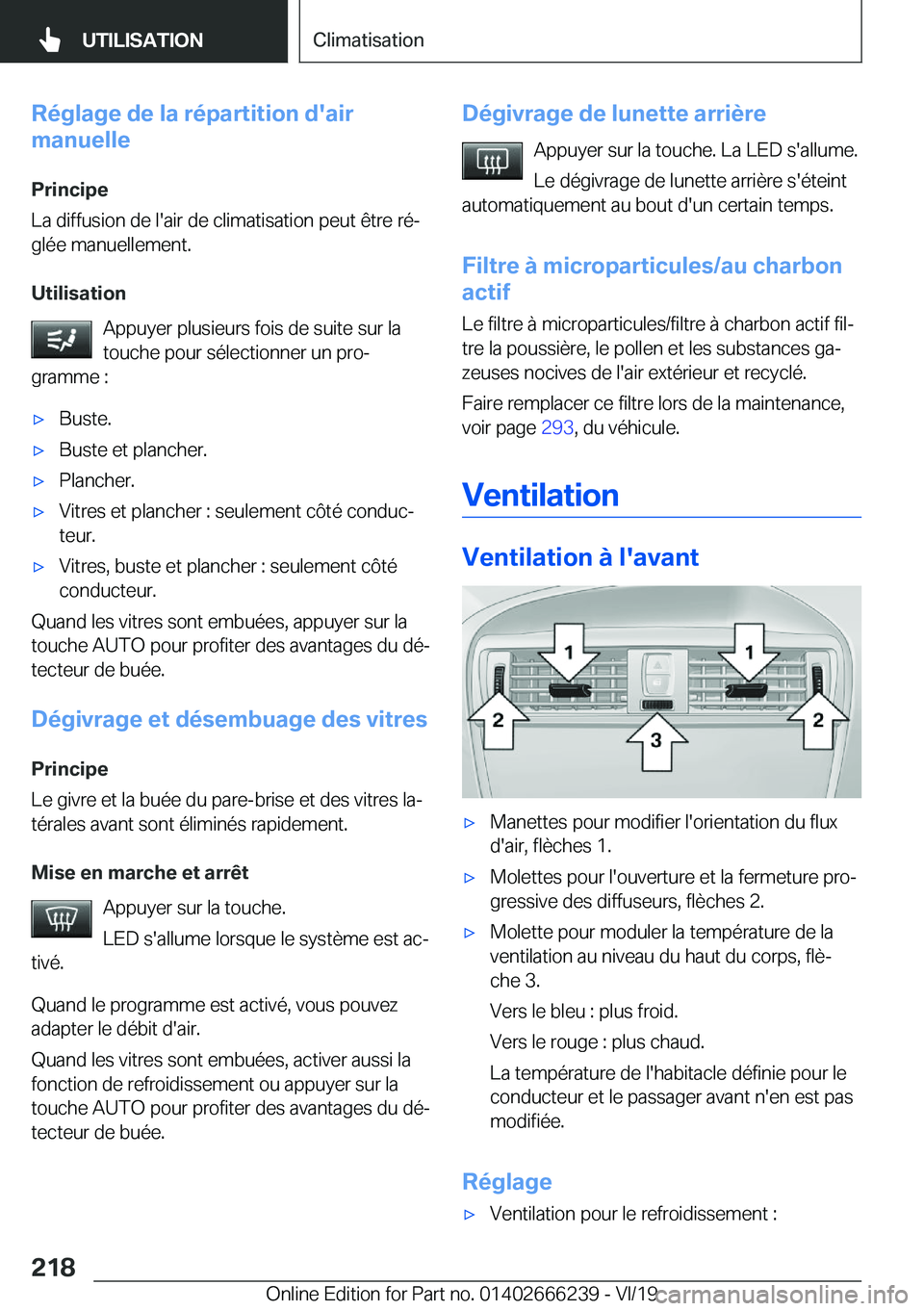 BMW 2 SERIES COUPE 2020  Notices Demploi (in French) �R�é�g�l�a�g�e��d�e��l�a��r�é�p�a�r�t�i�t�i�o�n��d�'�a�i�r
�m�a�n�u�e�l�l�e
�P�r�i�n�c�i�p�e
�L�a��d�i�f�f�u�s�i�o�n��d�e��l�'�a�i�r��d�e��c�l�i�m�a�t�i�s�a�t�i�o�n��p�e�u�t��ê�t