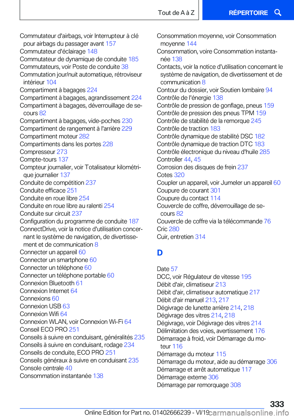 BMW 2 SERIES COUPE 2020  Notices Demploi (in French) �C�o�m�m�u�t�a�t�e�u�r��d�'�a�i�r�b�a�g�s�,��v�o�i�r��I�n�t�e�r�r�u�p�t�e�u�r��