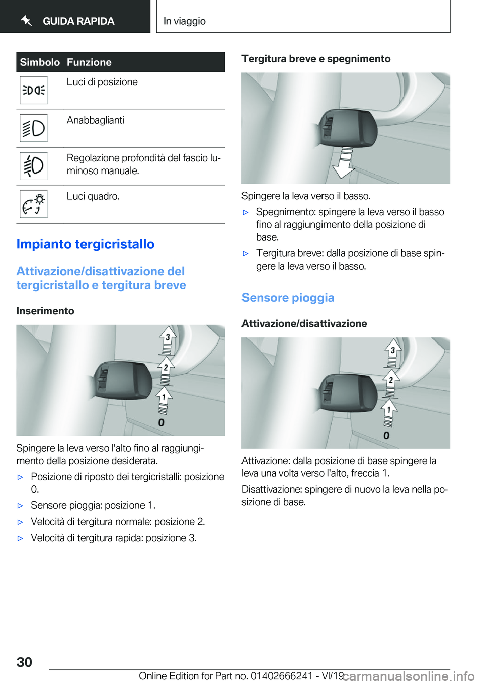 BMW 2 SERIES COUPE 2020  Libretti Di Uso E manutenzione (in Italian) �S�i�m�b�o�l�o�F�u�n�z�i�o�n�e�L�u�c�i��d�i��p�o�s�i�z�i�o�n�e�A�n�a�b�b�a�g�l�i�a�n�t�i�R�e�g�o�l�a�z�i�o�n�e��p�r�o�f�o�n�d�i�t�