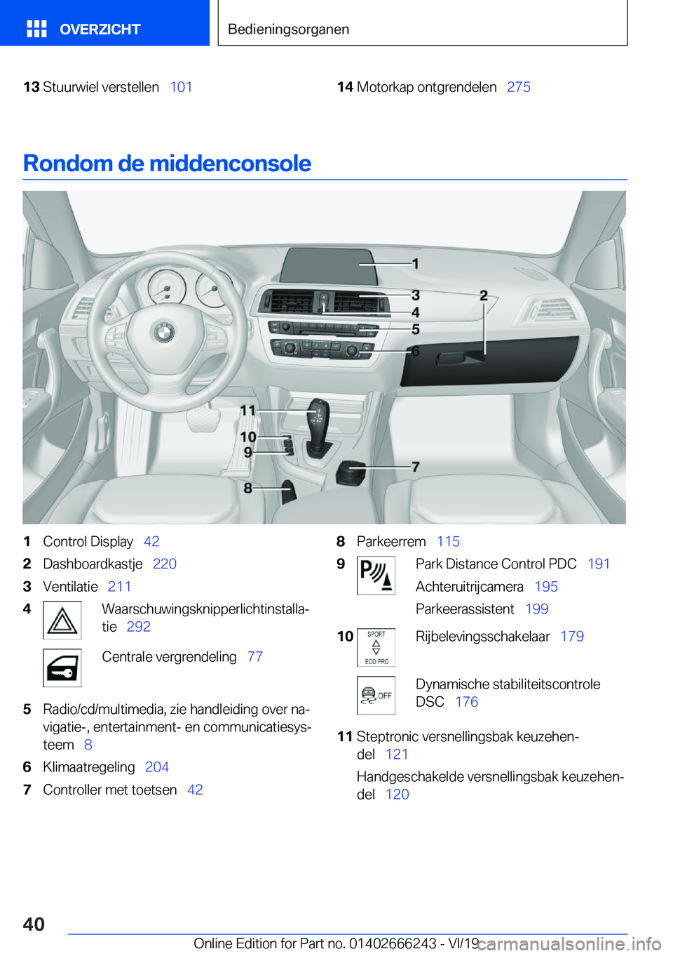 BMW 2 SERIES COUPE 2020  Instructieboekjes (in Dutch) �1�3�S�t�u�u�r�w�i�e�l��v�e�r�s�t�e�l�l�e�n\_�1�0�1�1�4�M�o�t�o�r�k�a�p��o�n�t�g�r�e�n�d�e�l�e�n\_ �2�7�5
�R�o�n�d�o�m��d�e��m�i�d�d�e�n�c�o�n�s�o�l�e
�1�C�o�n�t�r�o�l��D�i�s�p�l�a�y\_�4�2�