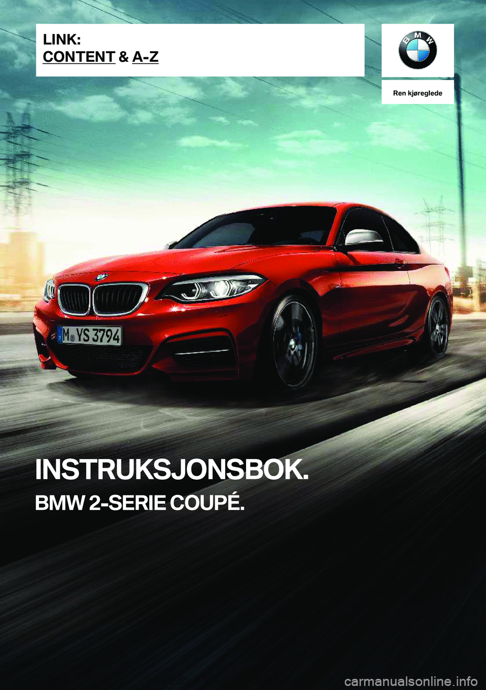 BMW 2 SERIES COUPE 2020  InstruksjonsbØker (in Norwegian) 