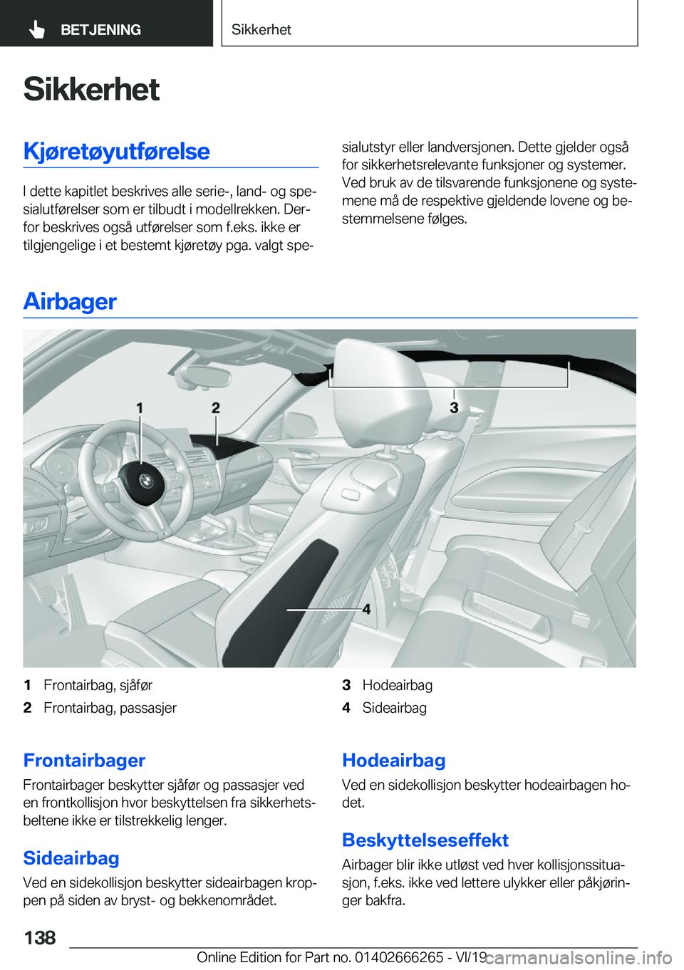 BMW 2 SERIES COUPE 2020  InstruksjonsbØker (in Norwegian) �S�i�k�k�e�r�h�e�t�K�j�