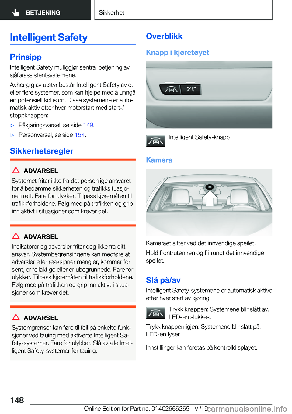 BMW 2 SERIES COUPE 2020  InstruksjonsbØker (in Norwegian) �I�n�t�e�l�l�i�g�e�n�t��S�a�f�e�t�y
�P�r�i�n�s�i�p�p�I�n�t�e�l�l�i�g�e�n�t��S�a�f�e�t�y��m�u�l�i�g�g�j�