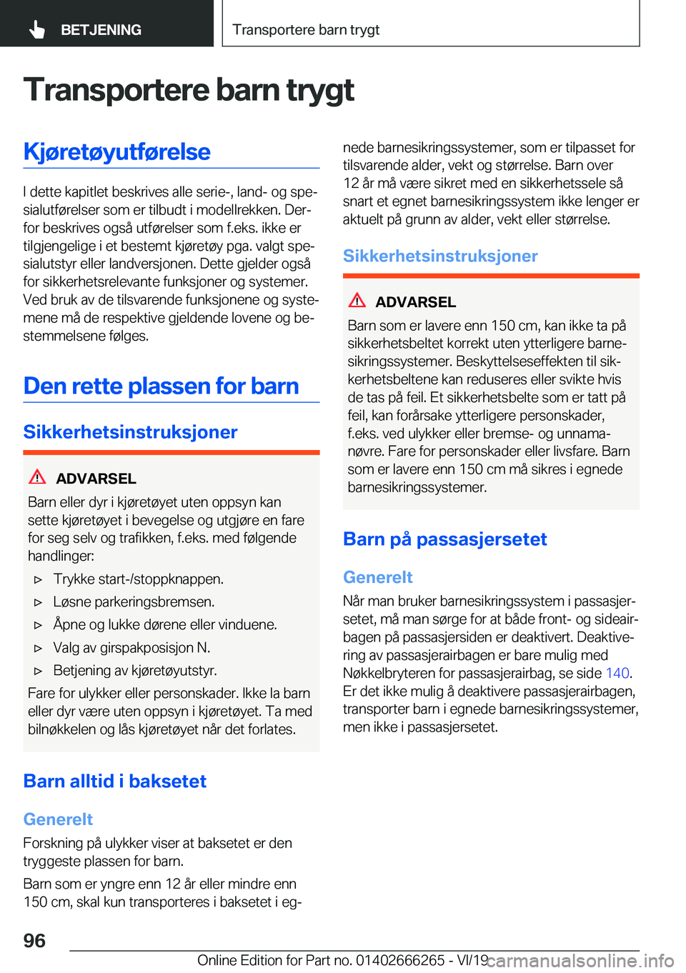 BMW 2 SERIES COUPE 2020  InstruksjonsbØker (in Norwegian) �T�r�a�n�s�p�o�r�t�e�r�e��b�a�r�n��t�r�y�g�t�K�j�