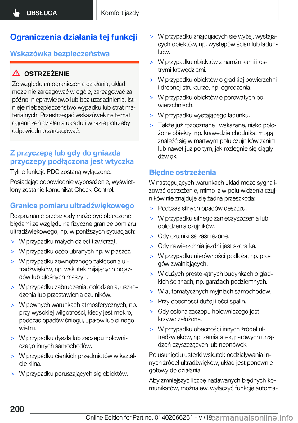 BMW 2 SERIES COUPE 2020  Instrukcja obsługi (in Polish) �O�g�r�a�n�i�c�z�e�n�i�a��d�z�i�a�ł�a�n�i�a��t�e�j��f�u�n�k�c�j�i�W�s�k�a�z�