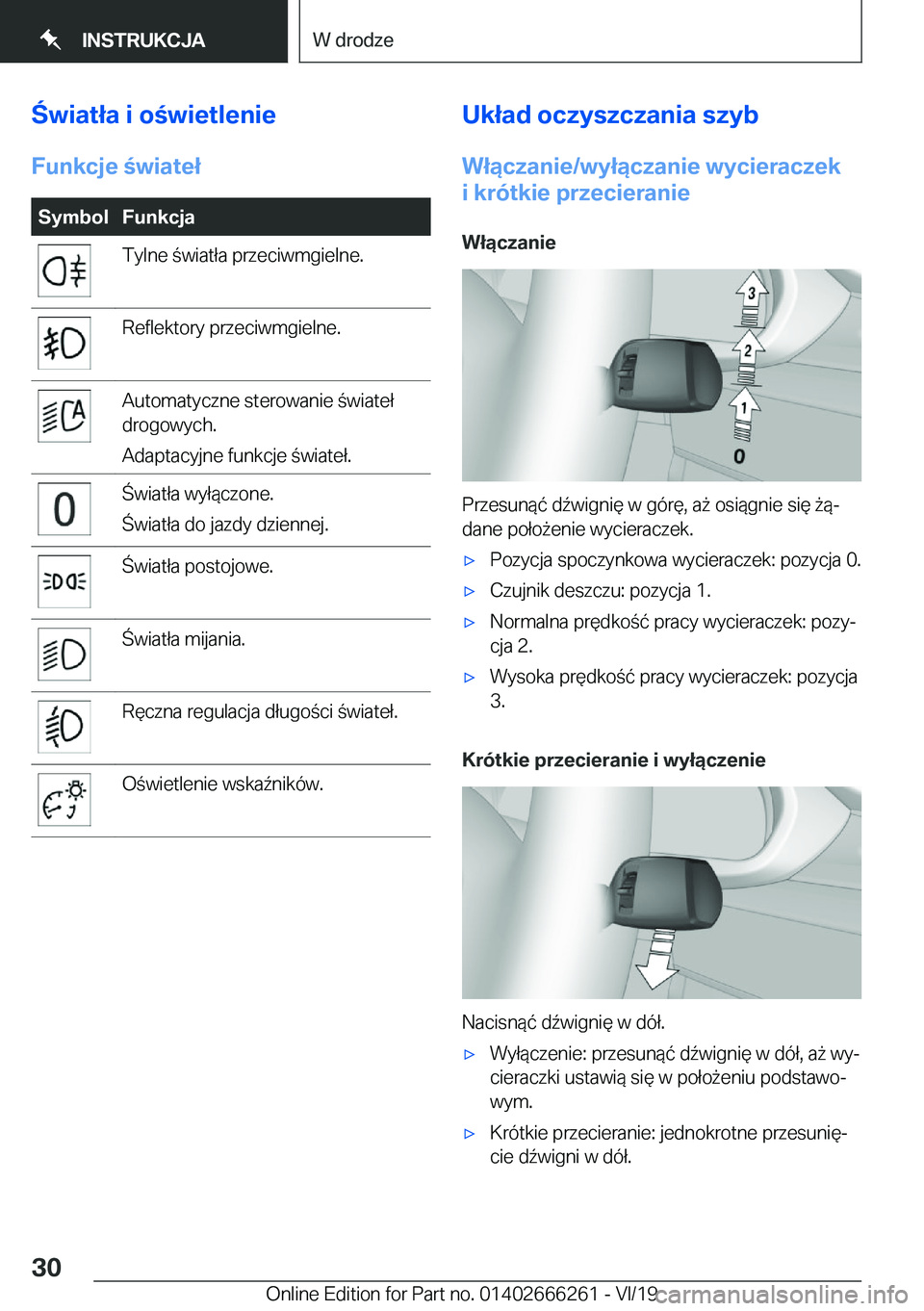 BMW 2 SERIES COUPE 2020  Instrukcja obsługi (in Polish) �w�i�a�t�ł�a��i��o�w�i�e�t�l�e�n�i�e
�F�u�n�k�c�j�e��w�i�a�t�e�ł�S�y�m�b�o�l�F�u�n�k�c�j�a�T�y�l�n�e��w�i�a�t�ł�a��p�r�z�e�c�i�w�m�g�i�e�l�n�e�.�R�e�f�l�e�k�t�o�r�y��p�r�z�e�c�i�w�m�g