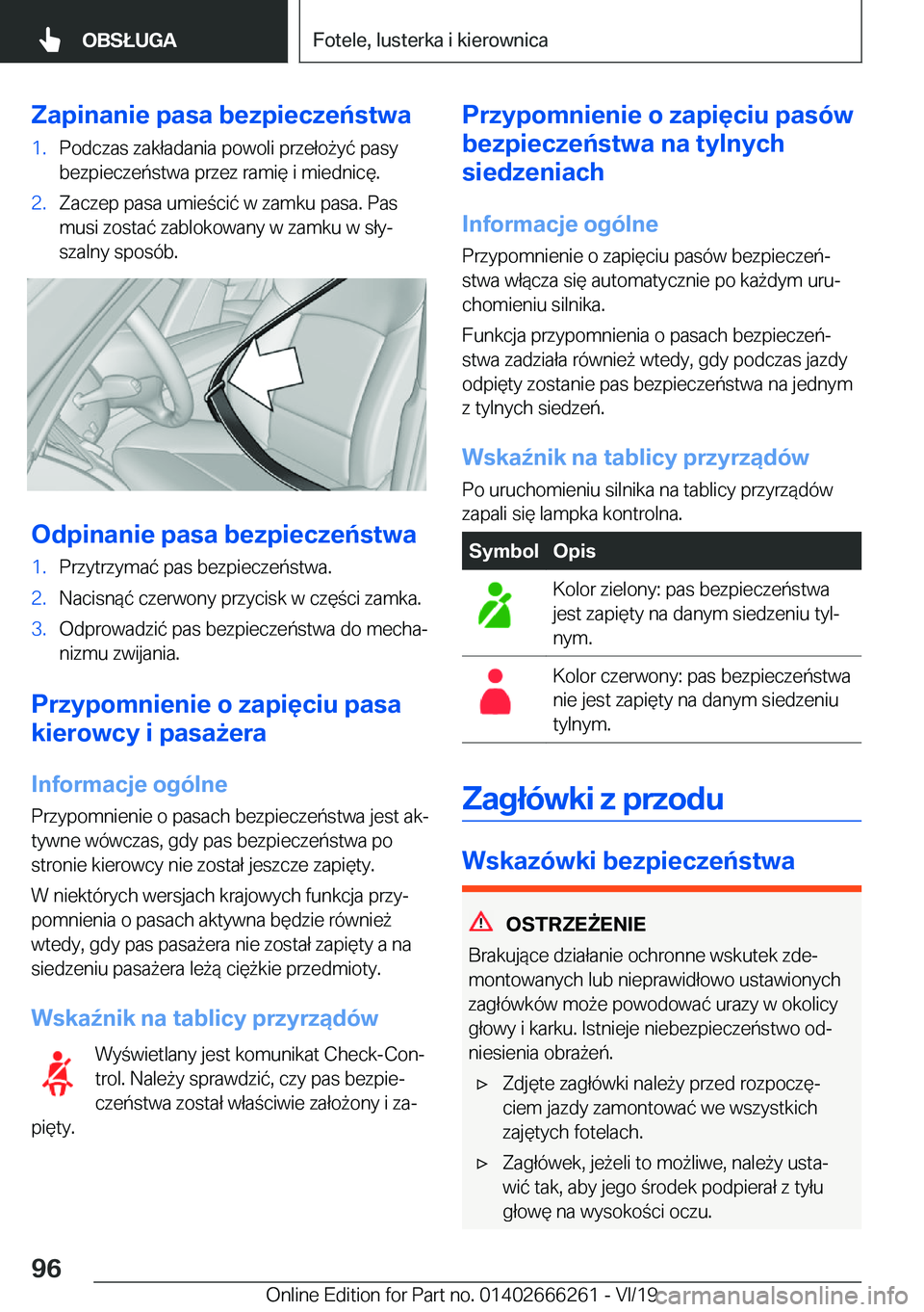 BMW 2 SERIES COUPE 2020  Instrukcja obsługi (in Polish) �Z�a�p�i�n�a�n�i�e��p�a�s�a��b�e�z�p�i�e�c�z�e�