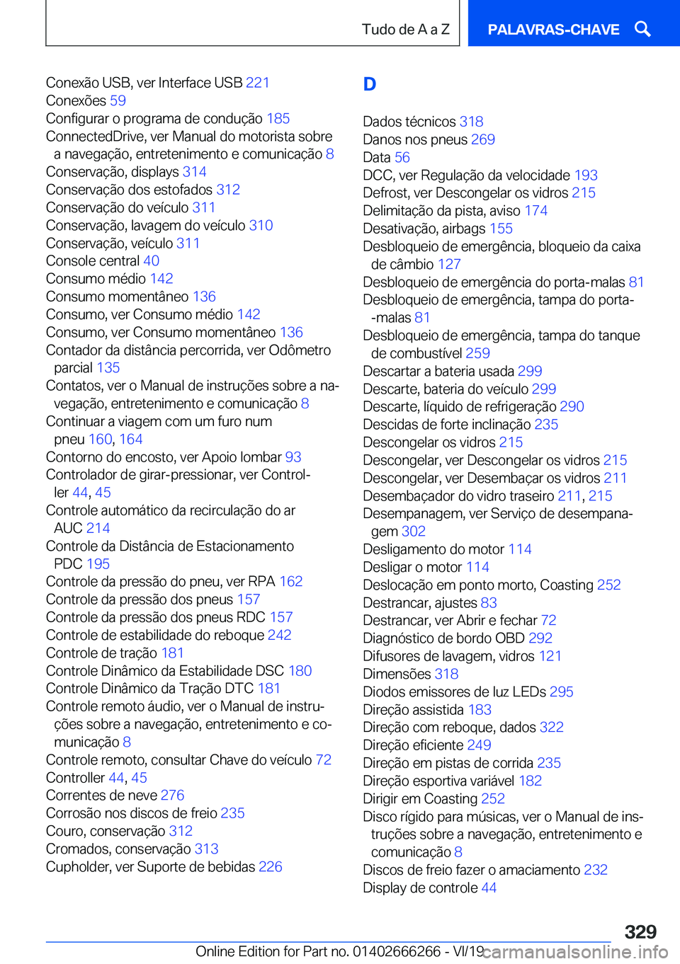 BMW 2 SERIES COUPE 2020  Manual do condutor (in Portuguese) �C�o�n�e�x�ã�o��U�S�B�,��v�e�r��I�n�t�e�r�f�a�c�e��U�S�B��2�2�1�
�C�o�n�e�x�õ�e�s� �5�9�
�C�o�n�f�i�g�u�r�a�r��o��p�r�o�g�r�a�m�a��d�e��c�o�n�d�u�