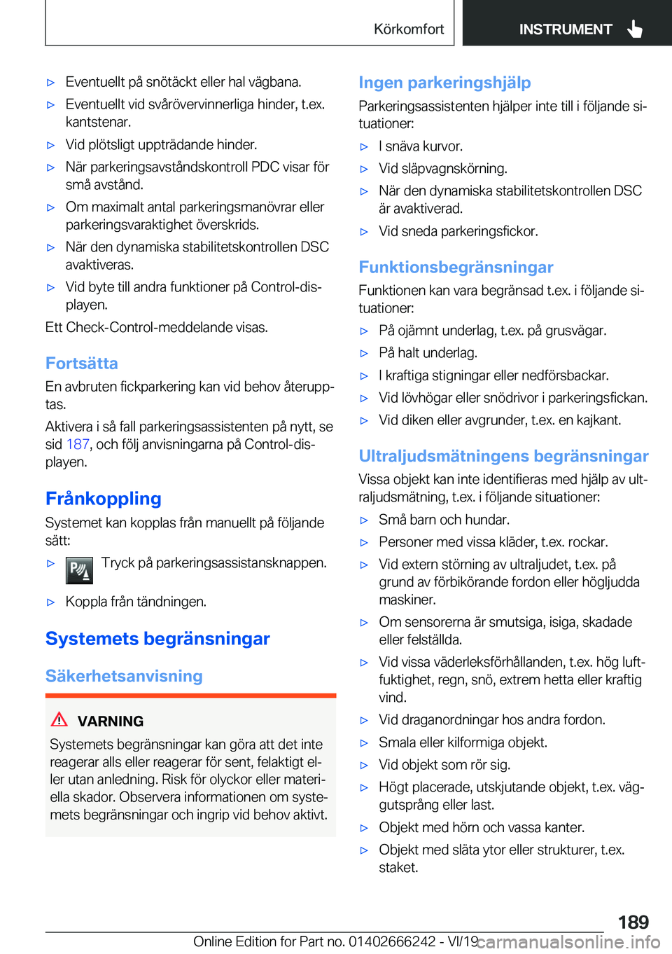 BMW 2 SERIES COUPE 2020  InstruktionsbÖcker (in Swedish) x�E�v�e�n�t�u�e�l�l�t��p�å��s�n�