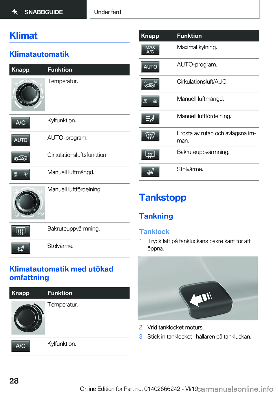 BMW 2 SERIES COUPE 2020  InstruktionsbÖcker (in Swedish) �K�l�i�m�a�t
�K�l�i�m�a�t�a�u�t�o�m�a�t�i�k
�K�n�a�p�p�F�u�n�k�t�i�o�n�T�e�m�p�e�r�a�t�u�r�.�K�y�l�f�u�n�k�t�i�o�n�.�A�U�T�O�-�p�r�o�g�r�a�m�.�C�i�r�k�u�l�a�t�i�o�n�s�l�u�f�t�s�f�u�n�k�t�i�o�n�M�a�n�u