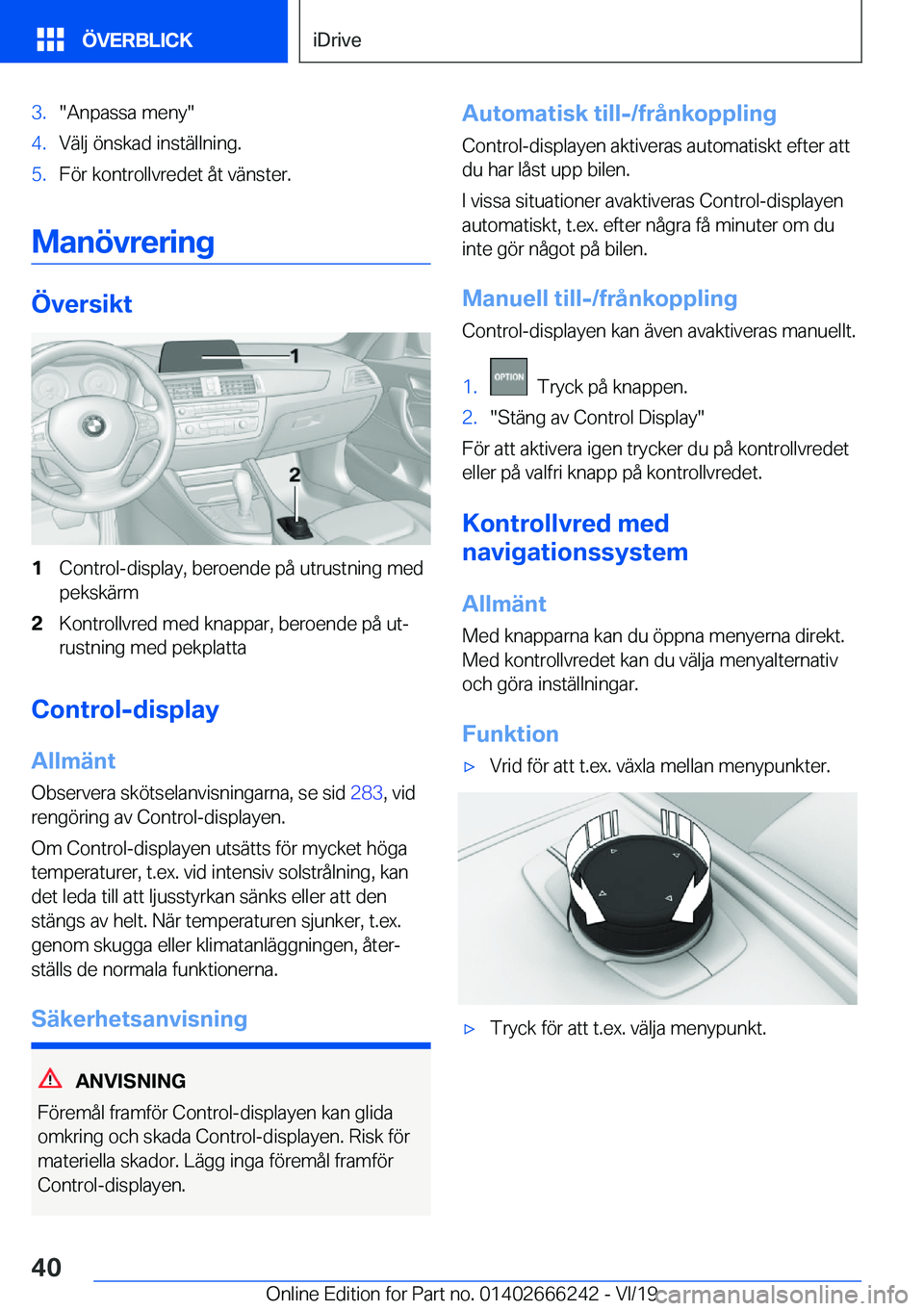 BMW 2 SERIES COUPE 2020  InstruktionsbÖcker (in Swedish) �3�.��A�n�p�a�s�s�a��m�e�n�y��4�.�V�ä�l�j��