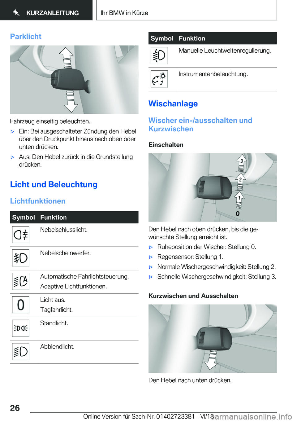 BMW 2 SERIES COUPE 2019  Betriebsanleitungen (in German) �P�a�r�k�l�i�c�h�t
�F�a�h�r�z�e�u�g��e�i�n�s�e�i�t�i�g��b�e�l�e�u�c�h�t�e�n�.
x�E�i�n�:��B�e�i��a�u�s�g�e�s�c�h�a�l�t�e�t�e�r��Z�
