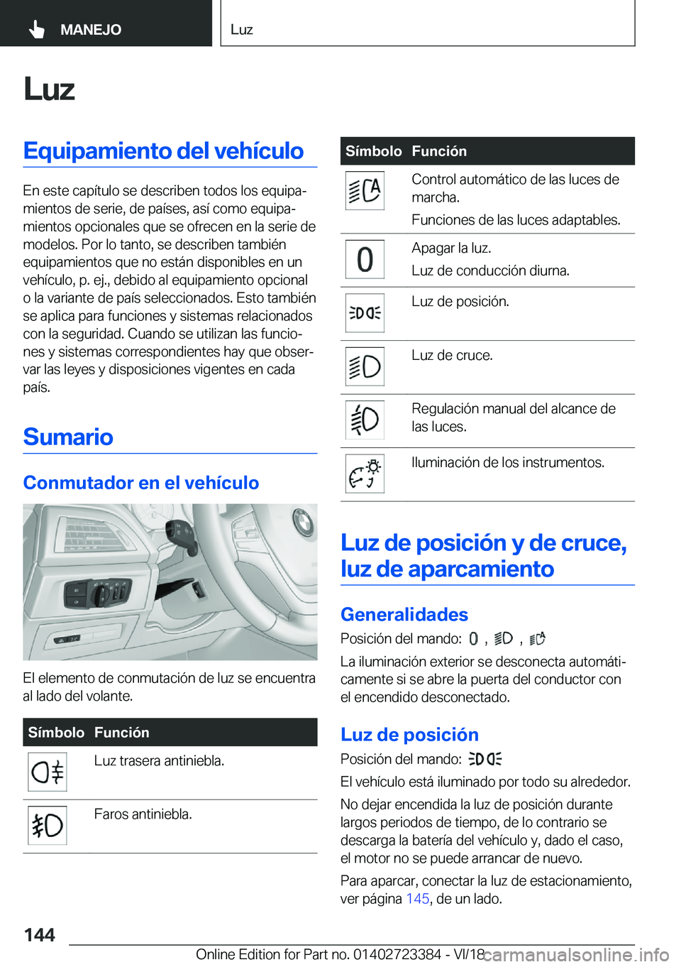 BMW 2 SERIES COUPE 2019  Manuales de Empleo (in Spanish) �L�u�z�E�q�u�i�p�a�m�i�e�n�t�o��d�e�l��v�e�h�