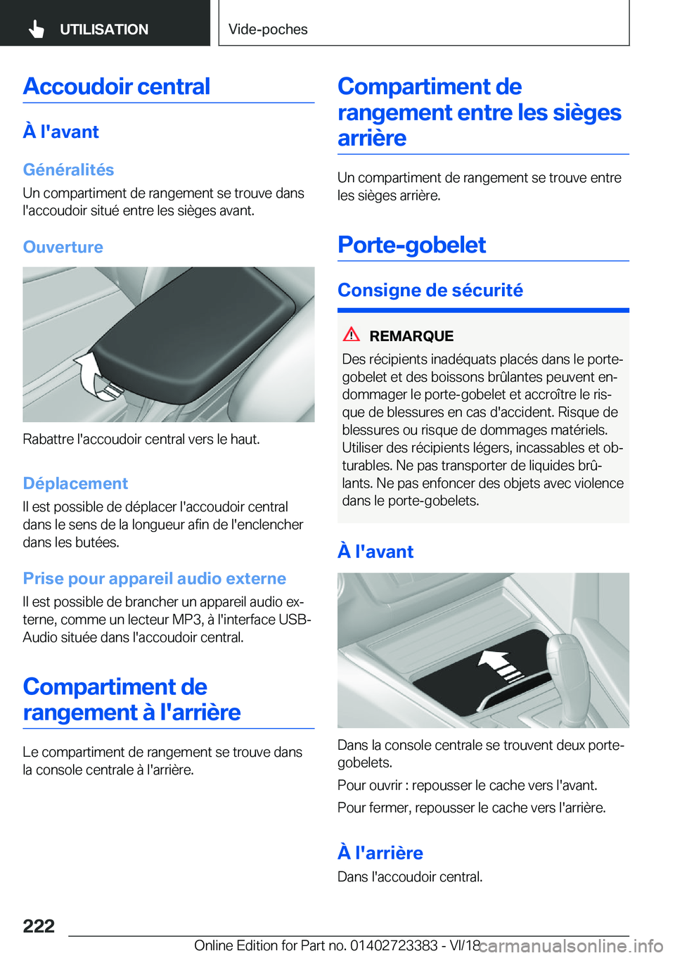 BMW 2 SERIES COUPE 2019  Notices Demploi (in French) �A�c�c�o�u�d�o�i�r��c�e�n�t�r�a�l
�