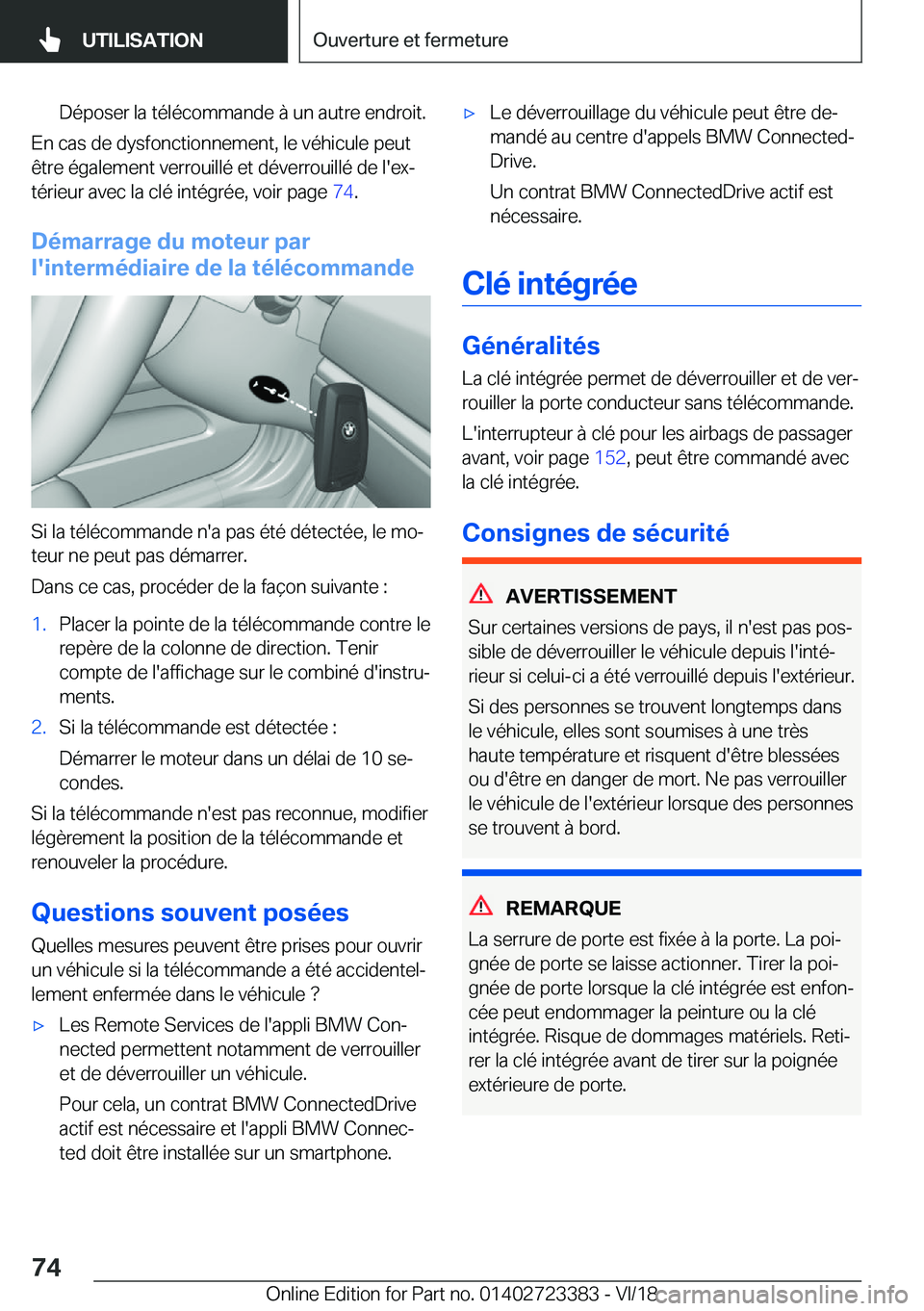 BMW 2 SERIES COUPE 2019  Notices Demploi (in French) �D�é�p�o�s�e�r��l�a��t�é�l�é�c�o�m�m�a�n�d�e��