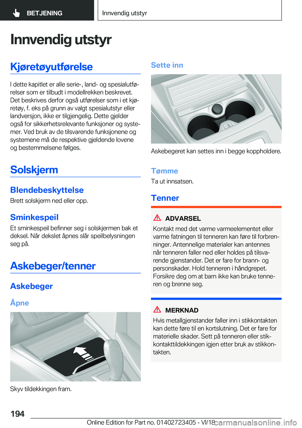 BMW 2 SERIES COUPE 2019  InstruksjonsbØker (in Norwegian) �I�n�n�v�e�n�d�i�g��u�t�s�t�y�r�K�j�