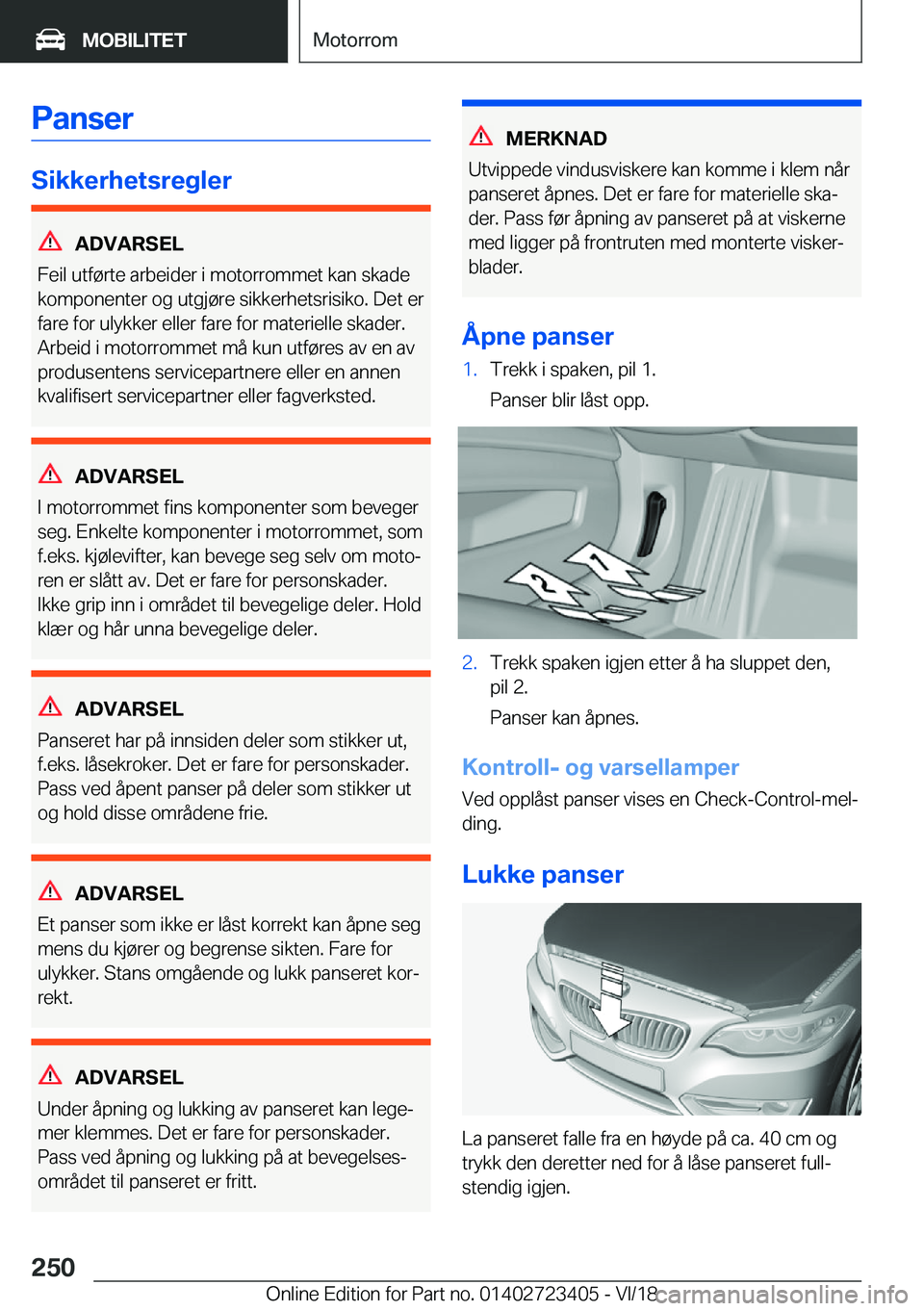BMW 2 SERIES COUPE 2019  InstruksjonsbØker (in Norwegian) �P�a�n�s�e�r
�S�i�k�k�e�r�h�e�t�s�r�e�g�l�e�r
�A�D�V�A�R�S�E�L
�F�e�i�l��u�t�f�