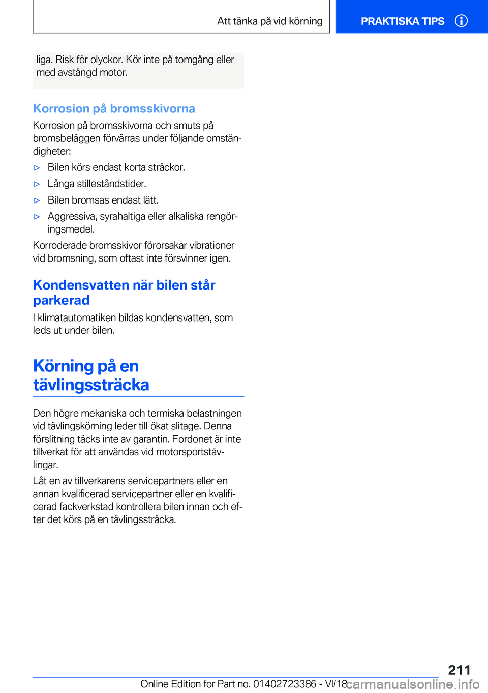 BMW 2 SERIES COUPE 2019  InstruktionsbÖcker (in Swedish) �l�i�g�a�.��R�i�s�k��f�