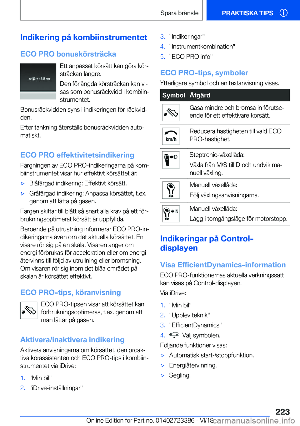 BMW 2 SERIES COUPE 2019  InstruktionsbÖcker (in Swedish) �I�n�d�i�k�e�r�i�n�g��p�å��k�o�m�b�i�i�n�s�t�r�u�m�e�n�t�e�t�E�C�O��P�R�O��b�o�n�u�s�k�