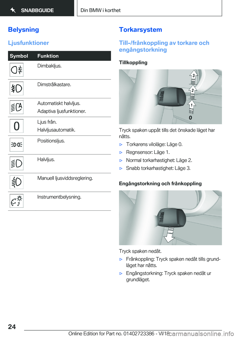 BMW 2 SERIES COUPE 2019  InstruktionsbÖcker (in Swedish) �B�e�l�y�s�n�i�n�g
�L�j�u�s�f�u�n�k�t�i�o�n�e�r�S�y�m�b�o�l�F�u�n�k�t�i�o�n�D�i�m�b�a�k�l�j�u�s�.�D�i�m�s�t�r�å�l�k�a�s�t�a�r�e�.�A�u�t�o�m�a�t�i�s�k�t��h�a�l�v�l�j�u�s�.
�A�d�a�p�t�i�v�a��l�j�u�s�