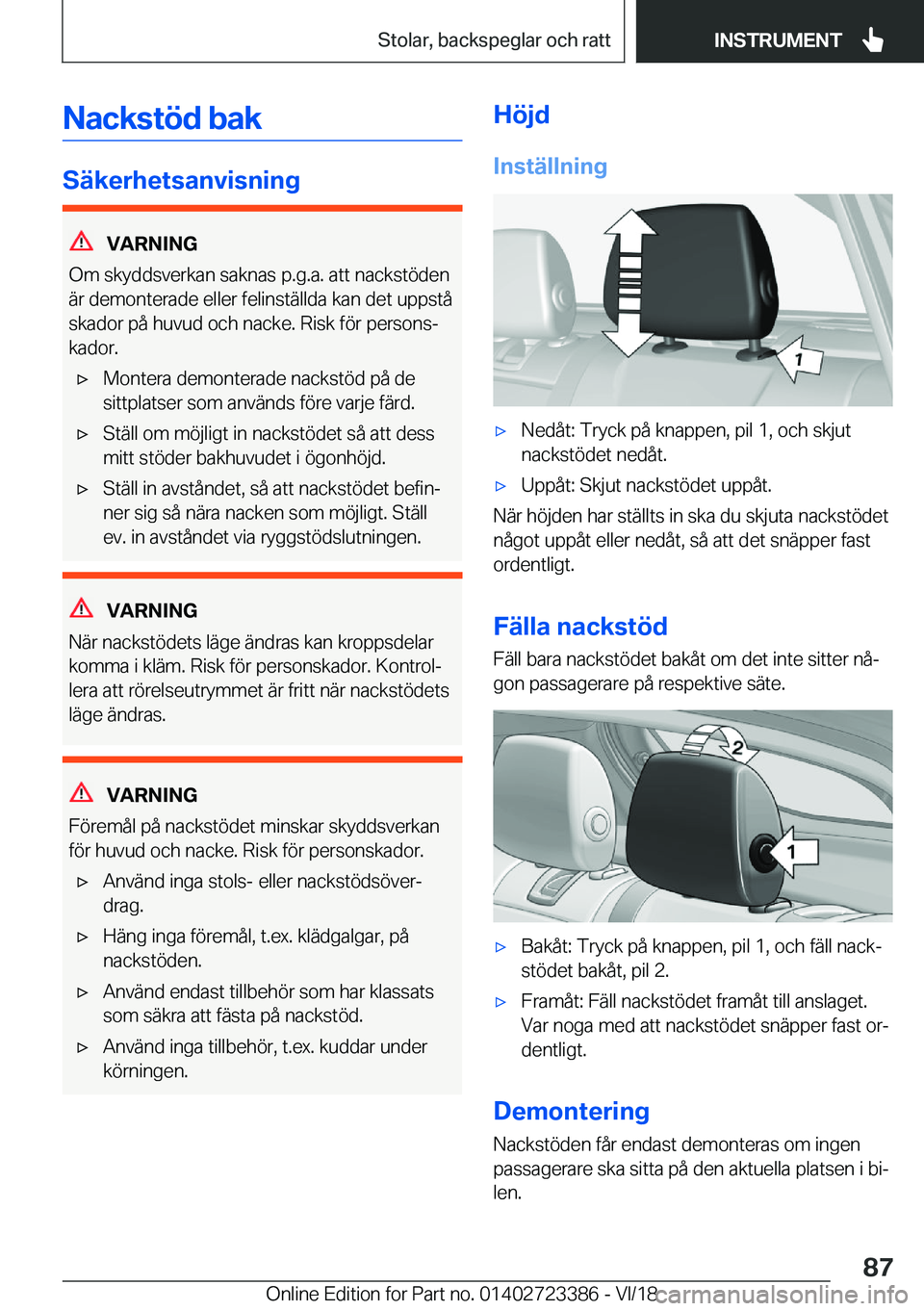 BMW 2 SERIES COUPE 2019  InstruktionsbÖcker (in Swedish) �N�a�c�k�s�t�