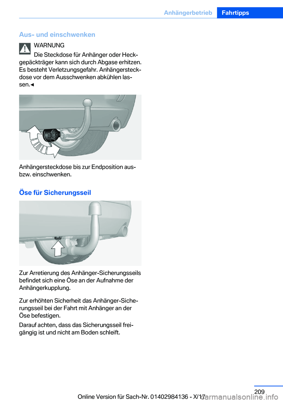 BMW 2 SERIES COUPE 2018  Betriebsanleitungen (in German) �A�u�s�-��u�n�d��e�i�n�s�c�h�w�e�n�k�e�n�W�A�R�N�U�N�G
�D�i�e� �S�t�e�c�k�d�o�s�e� �f�