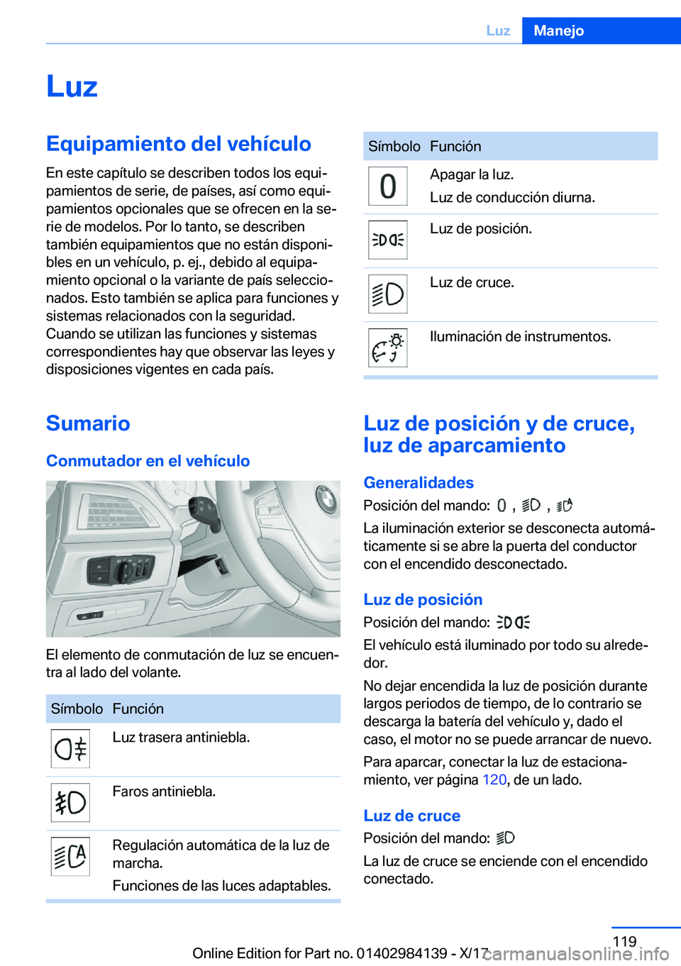 BMW 2 SERIES COUPE 2018  Manuales de Empleo (in Spanish) �L�u�z�E�q�u�i�p�a�m�i�e�n�t�o��d�e�l��v�e�h�