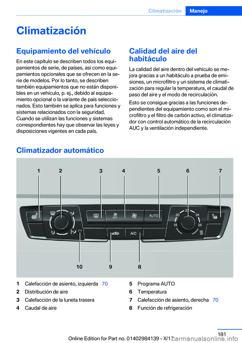 BMW 2 SERIES COUPE 2018  Manuales de Empleo (in Spanish) �C�l�i�m�a�t�i�z�a�c�i�