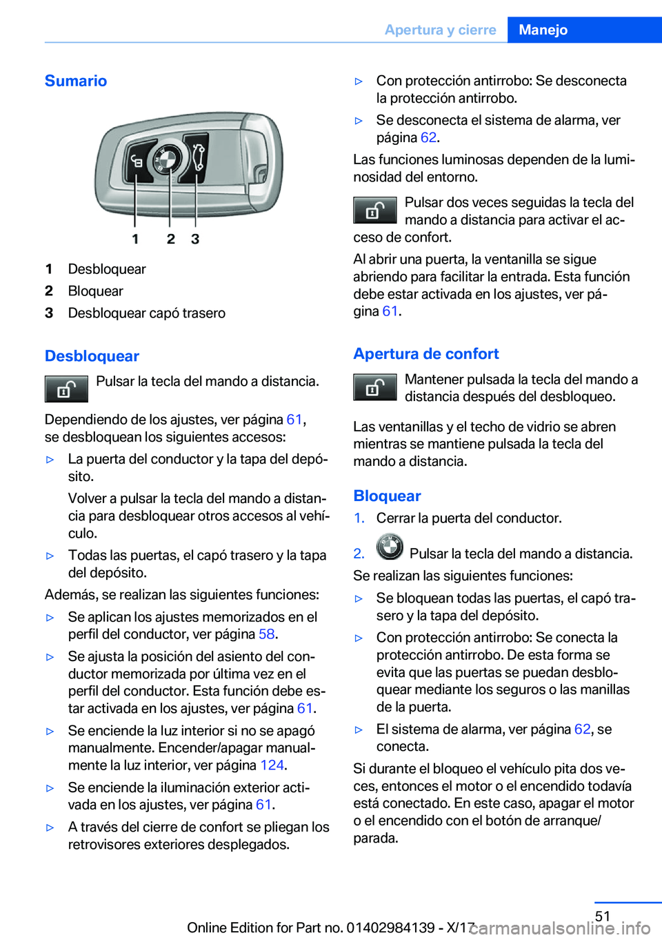 BMW 2 SERIES COUPE 2018  Manuales de Empleo (in Spanish) �S�u�m�a�r�i�o�1�D�e�s�b�l�o�q�u�e�a�r�2�B�l�o�q�u�e�a�r�3�D�e�s�b�l�o�q�u�e�a�r� �c�a�p�