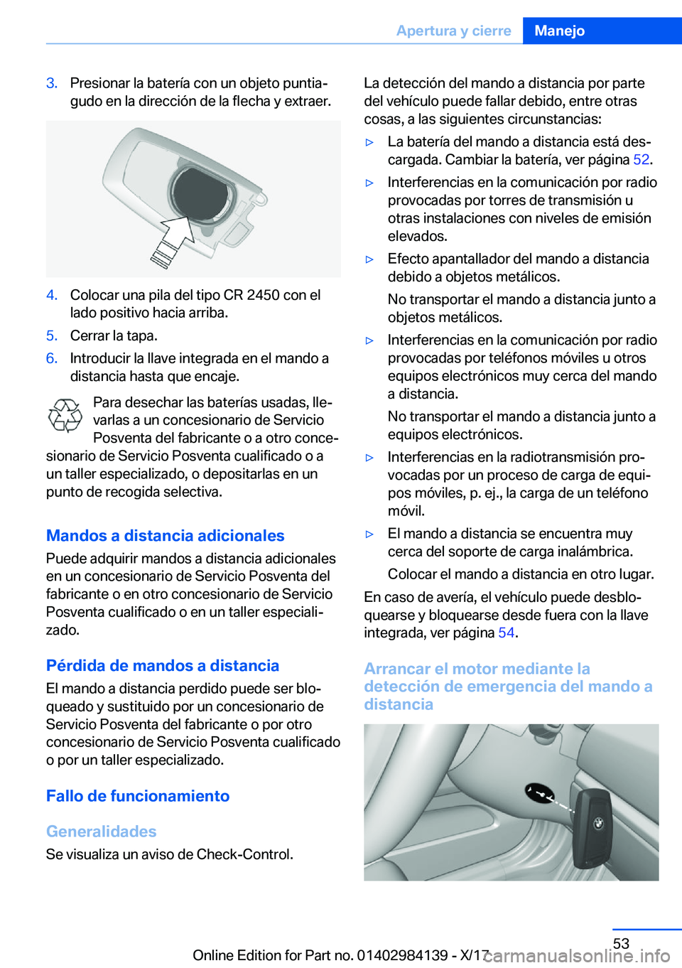 BMW 2 SERIES COUPE 2018  Manuales de Empleo (in Spanish) �3�.�P�r�e�s�i�o�n�a�r� �l�a� �b�a�t�e�r�