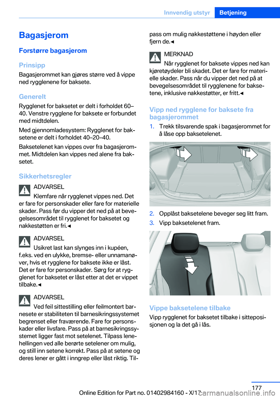 BMW 2 SERIES COUPE 2018  InstruksjonsbØker (in Norwegian) �B�a�g�a�s�j�e�r�o�m�F�o�r�s�t�