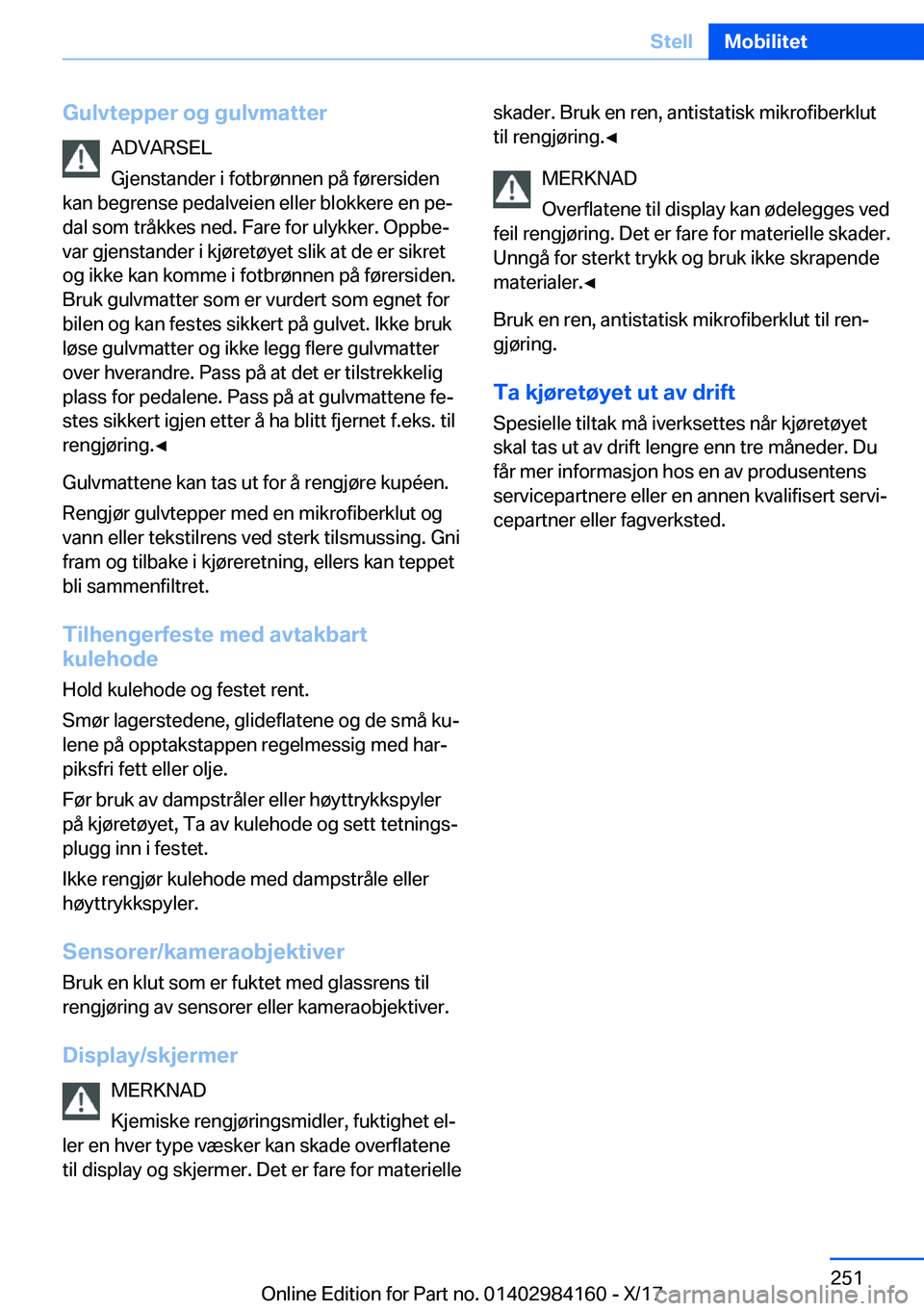 BMW 2 SERIES COUPE 2018  InstruksjonsbØker (in Norwegian) �G�u�l�v�t�e�p�p�e�r��o�g��g�u�l�v�m�a�t�t�e�r�A�D�V�A�R�S�E�L
�G�j�e�n�s�t�a�n�d�e�r� �i� �f�o�t�b�r�