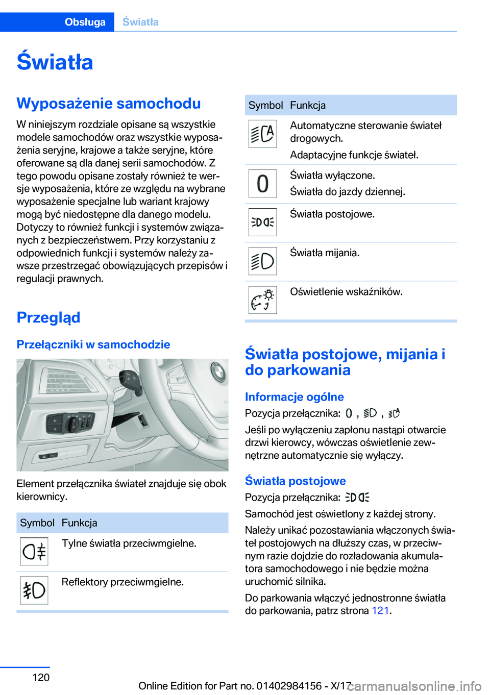 BMW 2 SERIES COUPE 2018  Instrukcja obsługi (in Polish) �w�i�a�t�ł�a�W�y�p�o�s�a9�e�n�i�e��s�a�m�o�c�h�o�d�u�W� �n�i�n�i�e�j�s�z�y�m� �r�o�z�d�z�i�a�l�e� �o�p�i�s�a�n�e� �s�
