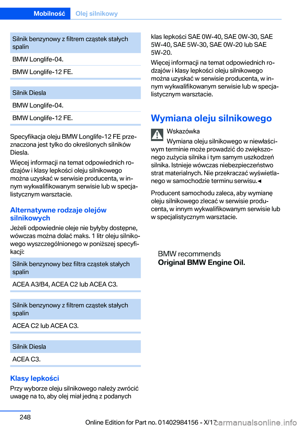 BMW 2 SERIES COUPE 2018  Instrukcja obsługi (in Polish) �S�i�l�n�i�k� �b�e�n�z�y�n�o�w�y� �z� �f�i�l�t�r�e�m� �c�z�
