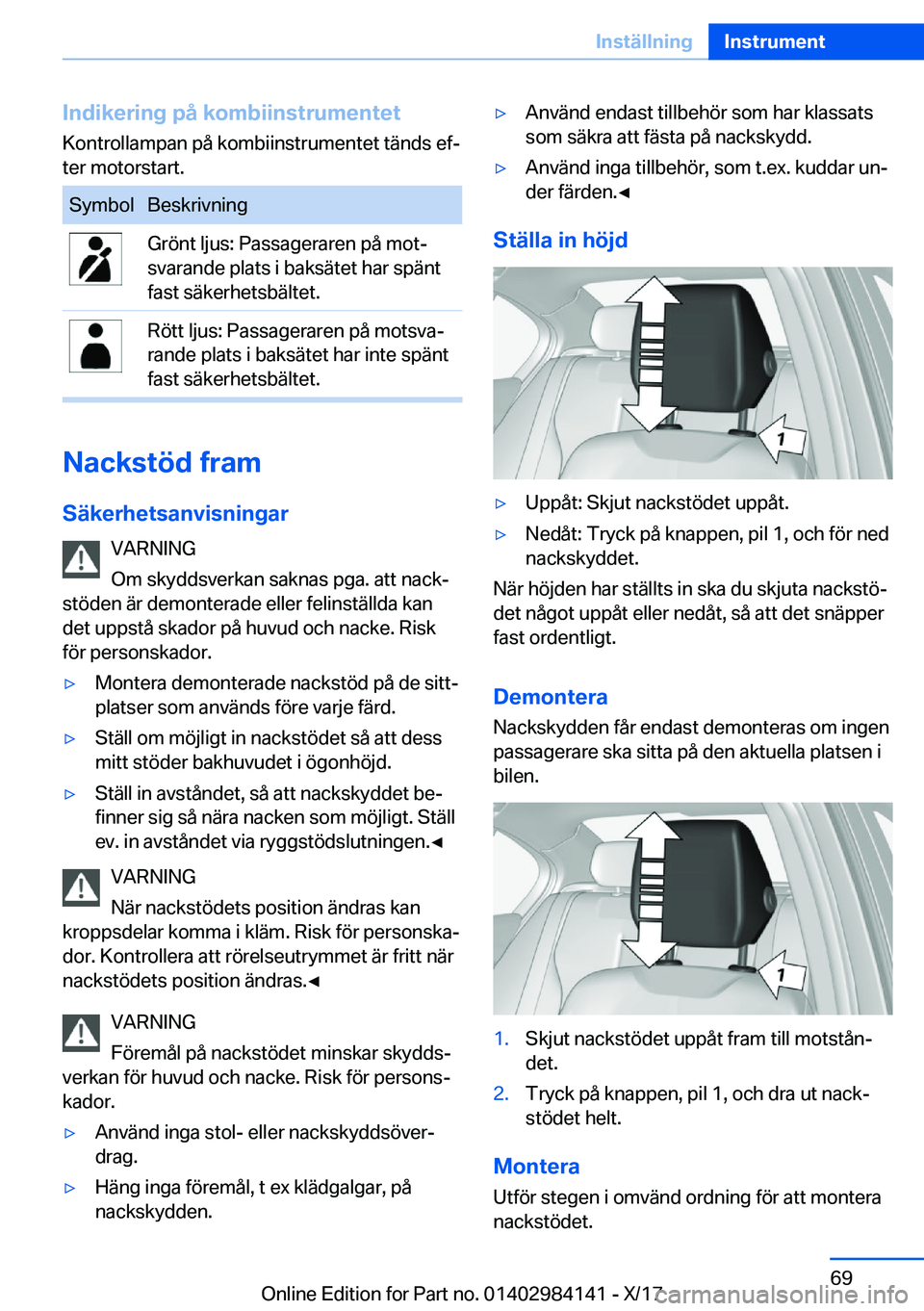 BMW 2 SERIES COUPE 2018  InstruktionsbÖcker (in Swedish) �I�n�d�i�k�e�r�i�n�g��p�å��k�o�m�b�i�i�n�s�t�r�u�m�e�n�t�e�t�K�o�n�t�r�o�l�l�a�m�p�a�n� �p�å� �k�o�m�b�i�i�n�s�t�r�u�m�e�n�t�e�t� �t�ä�n�d�s� �e�fj
�t�e�r� �m�o�t�o�r�s�t�a�r�t�.�S�y�m�b�o�l�B�e