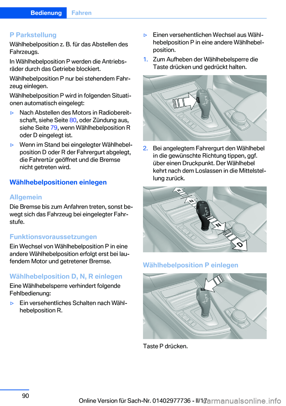 BMW 2 SERIES COUPE 2017  Betriebsanleitungen (in German) �P��P�a�r�k�s�t�e�l�l�u�n�g�W�