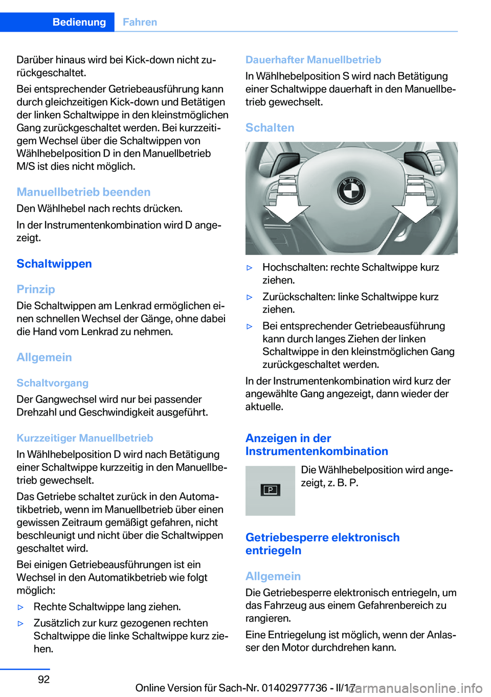 BMW 2 SERIES COUPE 2017  Betriebsanleitungen (in German) �D�a�r�