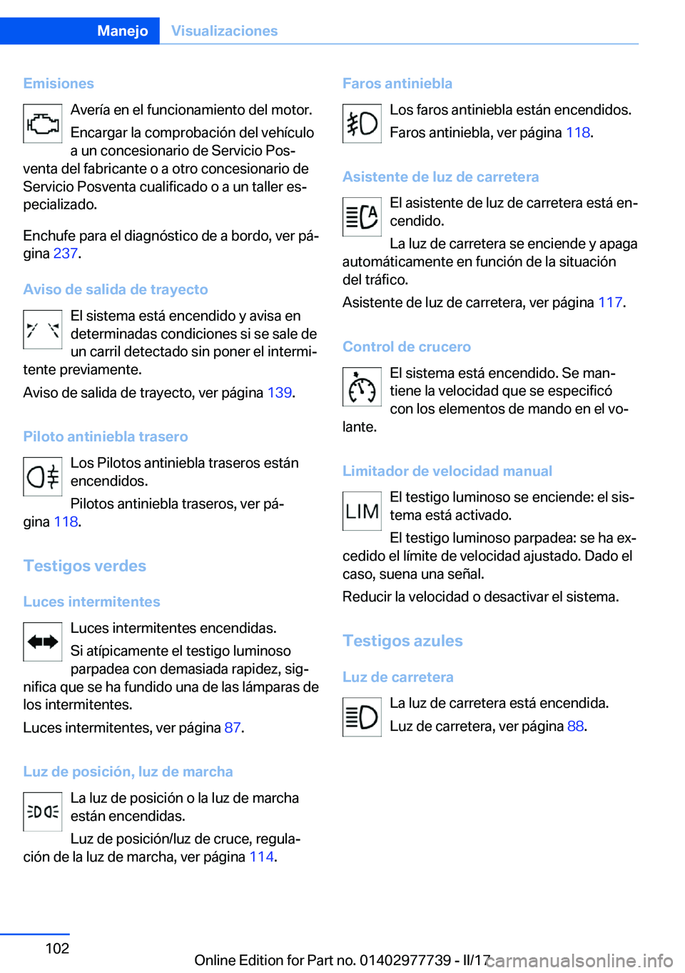 BMW 2 SERIES COUPE 2017  Manuales de Empleo (in Spanish) �E�m�i�s�i�o�n�e�s�A�v�e�r�