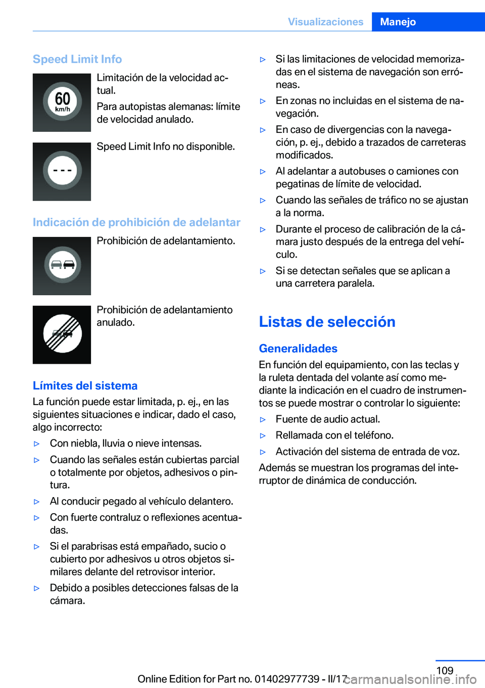 BMW 2 SERIES COUPE 2017  Manuales de Empleo (in Spanish) �S�p�e�e�d��L�i�m�i�t��I�n�f�o�L�i�m�i�t�a�c�i�