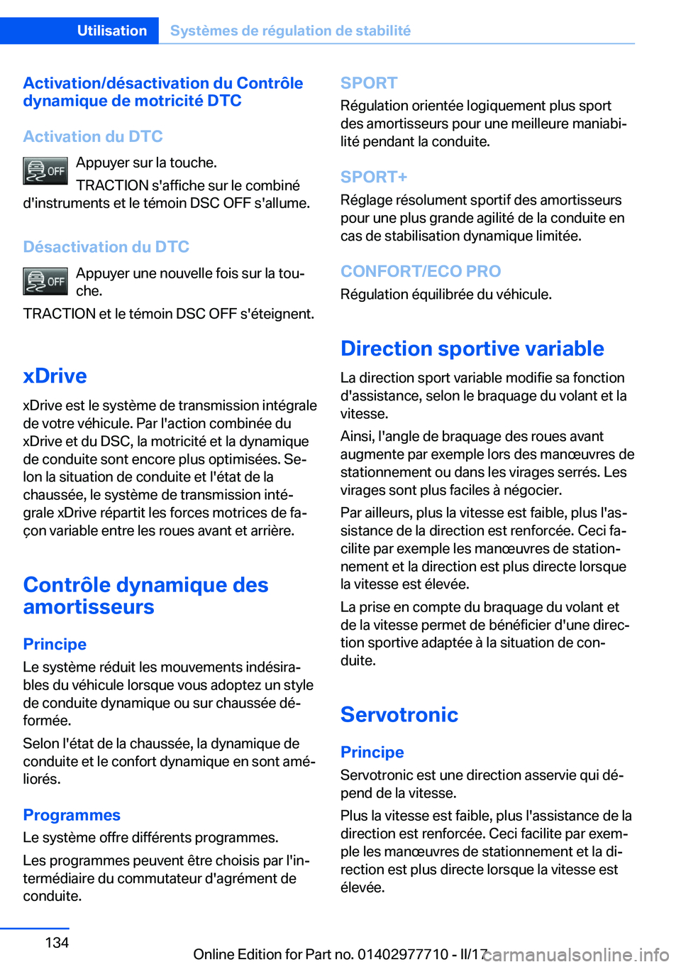 BMW 2 SERIES COUPE 2017  Notices Demploi (in French) �A�c�t�i�v�a�t�i�o�n�/�d�é�s�a�c�t�i�v�a�t�i�o�n��d�u��C�o�n�t�r�