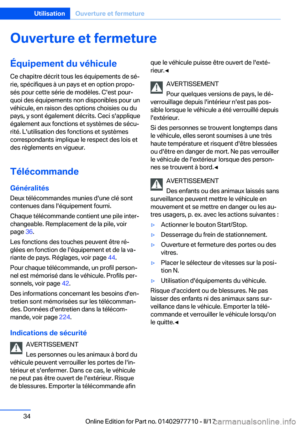 BMW 2 SERIES COUPE 2017  Notices Demploi (in French) �O�u�v�e�r�t�u�r�e��e�t��f�e�r�m�e�t�u�r�e�