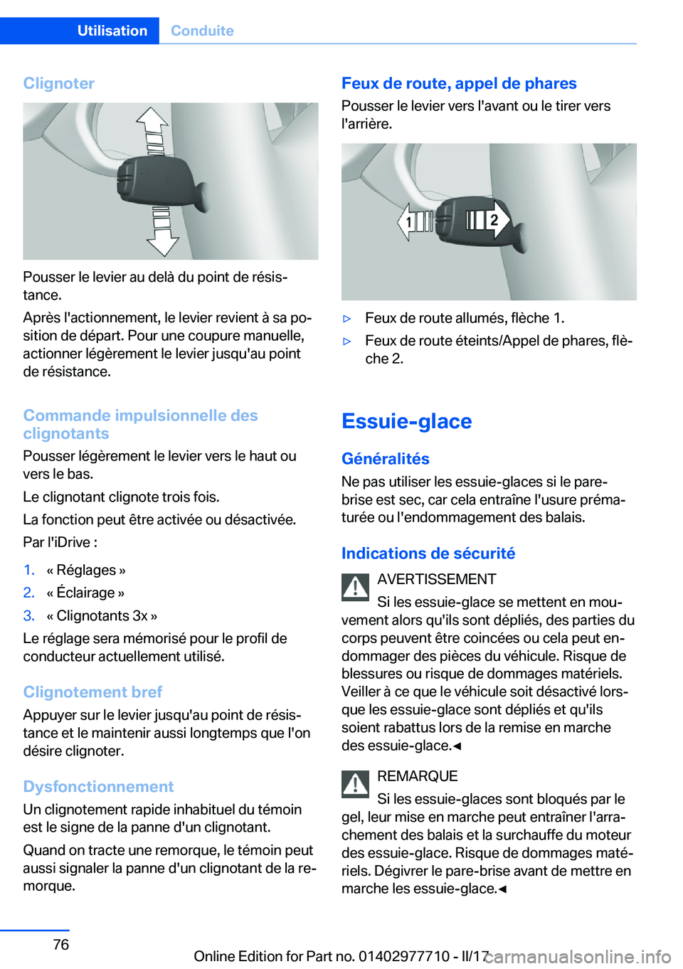 BMW 2 SERIES COUPE 2017  Notices Demploi (in French) �C�l�i�g�n�o�t�e�r
�P�o�u�s�s�e�r� �l�e� �l�e�v�i�e�r� �a�u� �d�e�l�