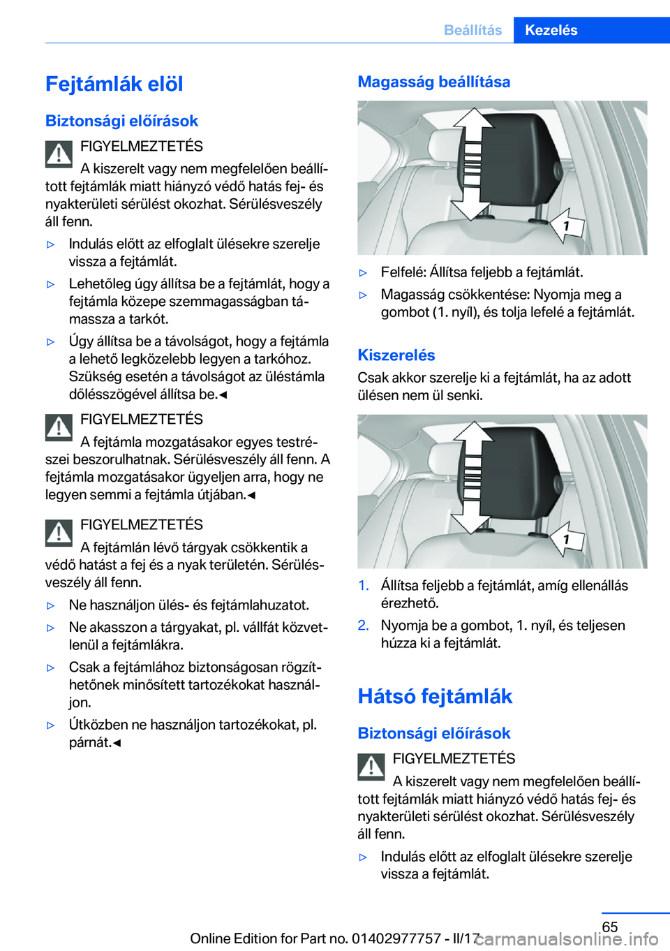 BMW 2 SERIES COUPE 2017  Kezelési útmutató (in Hungarian) �F�e�j�t�