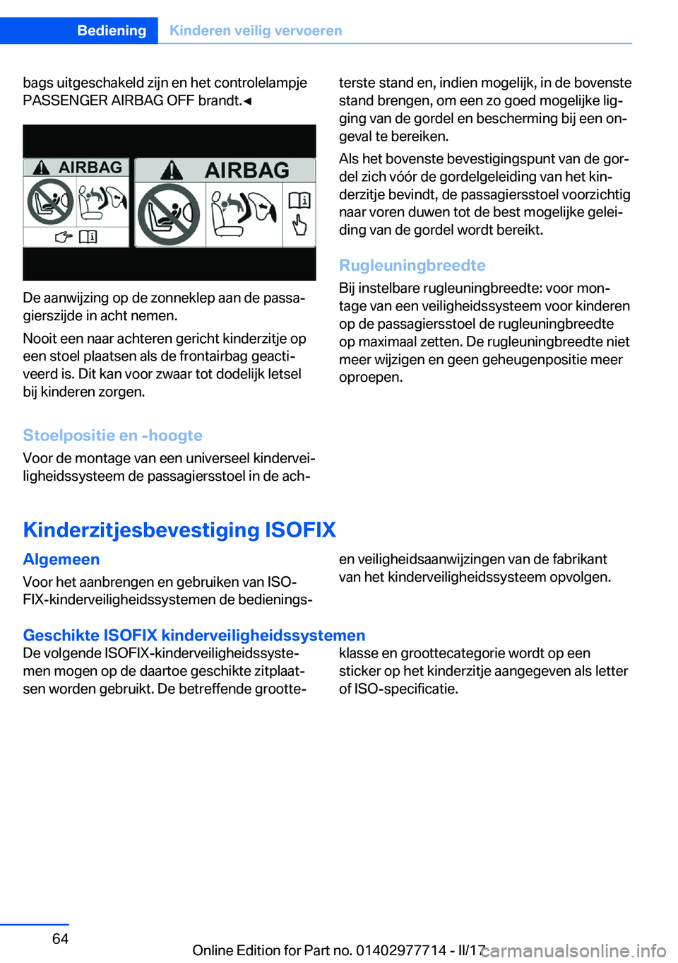 BMW 2 SERIES COUPE 2017  Instructieboekjes (in Dutch) �b�a�g�s� �u�i�t�g�e�s�c�h�a�k�e�l�d� �z�i�j�n� �e�n� �h�e�t� �c�o�n�t�r�o�l�e�l�a�m�p�j�e�P�A�S�S�E�N�G�E�R� �A�I�R�B�A�G� �O�F�F� �b�r�a�n�d�t�.'