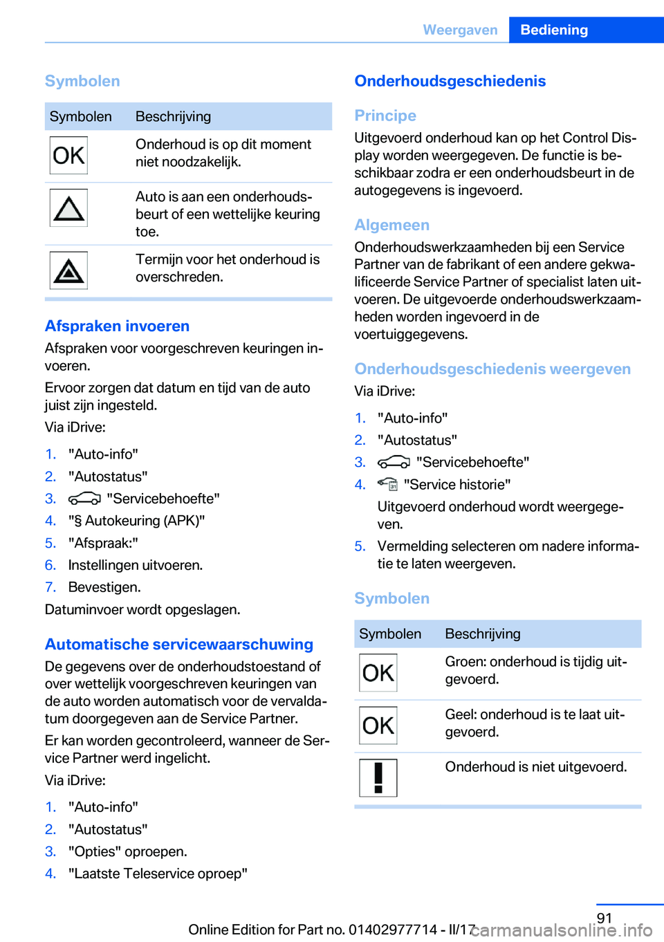 BMW 2 SERIES COUPE 2017  Instructieboekjes (in Dutch) �S�y�m�b�o�l�e�n�S�y�m�b�o�l�e�n�B�e�s�c�h�r�i�j�v�i�n�g�O�n�d�e�r�h�o�u�d� �i�s� �o�p� �d�i�t� �m�o�m�e�n�t
�n�i�e�t� �n�o�o�d�z�a�k�e�l�i�j�k�.�A�u�t�o� �i�s� �a�a�n� �e�e�n� �o�n�d�e�r�h�o�u�d�sj
