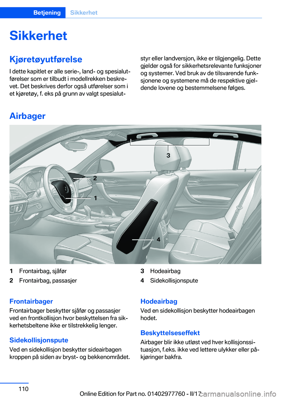 BMW 2 SERIES COUPE 2017  InstruksjonsbØker (in Norwegian) �S�i�k�k�e�r�h�e�t�K�j�
