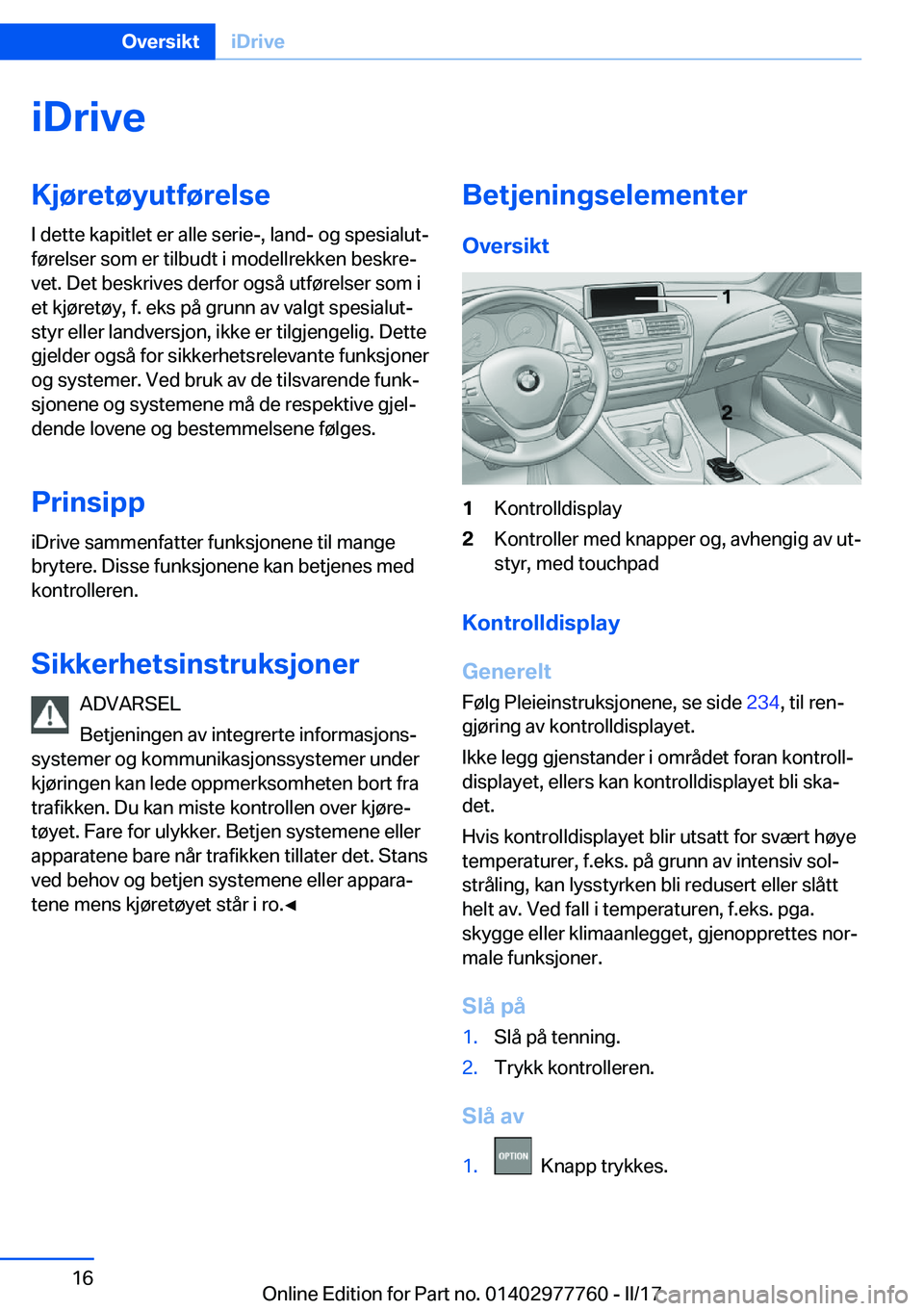 BMW 2 SERIES COUPE 2017  InstruksjonsbØker (in Norwegian) �i�D�r�i�v�e�K�j�