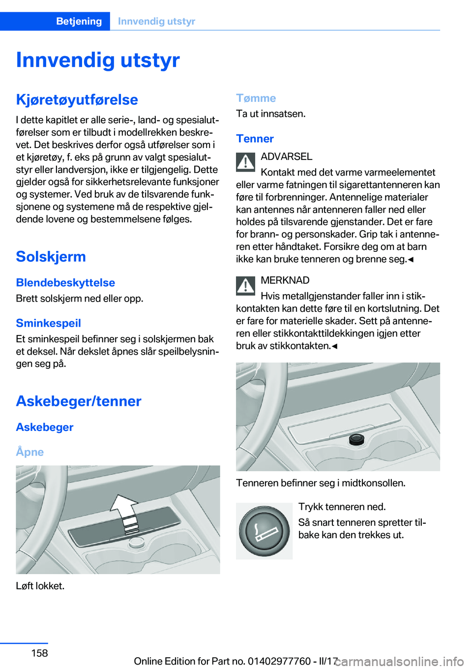 BMW 2 SERIES COUPE 2017  InstruksjonsbØker (in Norwegian) �I�n�n�v�e�n�d�i�g��u�t�s�t�y�r�K�j�