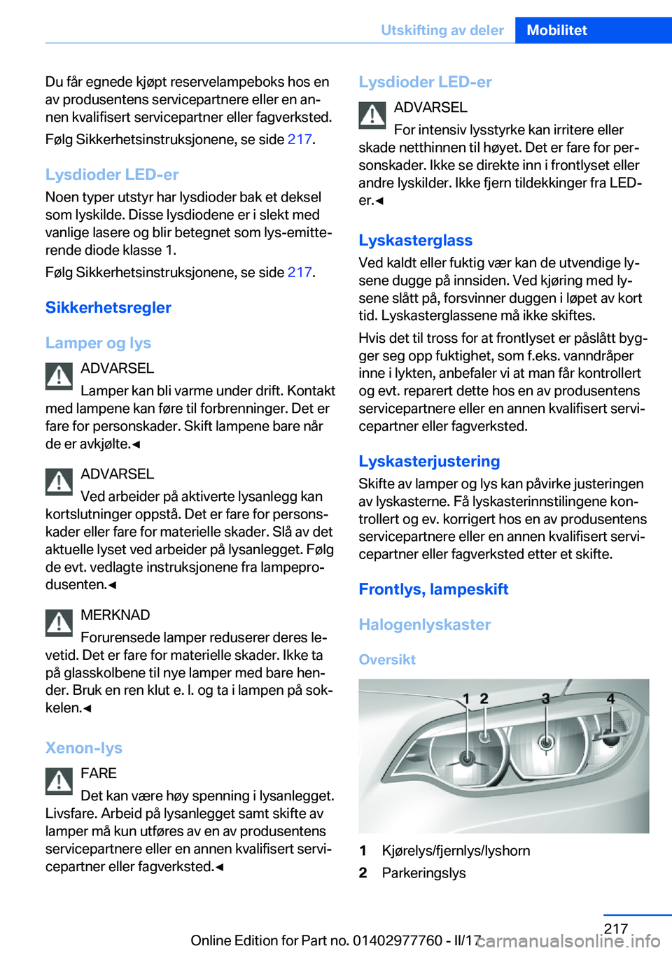 BMW 2 SERIES COUPE 2017  InstruksjonsbØker (in Norwegian) �D�u� �f�å�r� �e�g�n�e�d�e� �k�j�